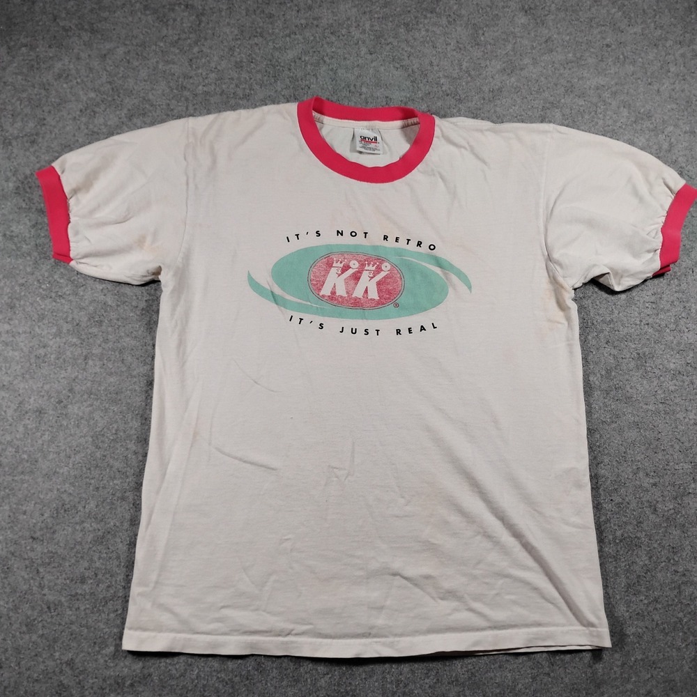 Vintage Krispy Kreme Anvil Men's Off White Ringer T-Shirt Graphic Tee Size L